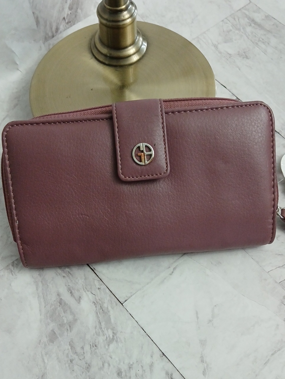Gianni Bini Mauve Leather Zip-Around Wallet